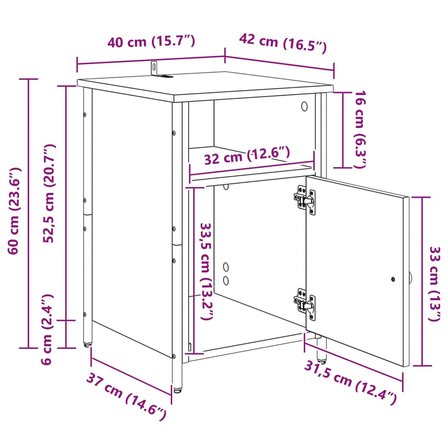 Cabinet de chevet Chêne artisanal 40 x 42 x 60 cm - 17