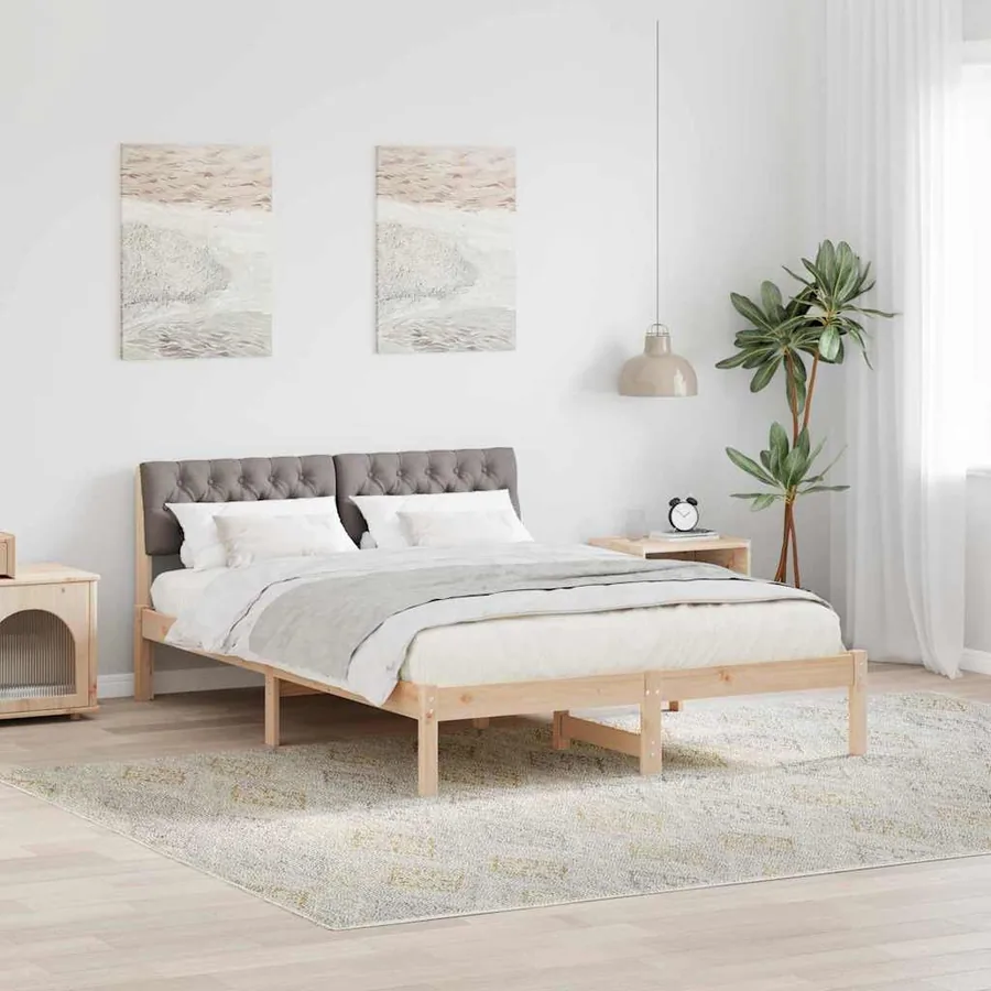 Cadre de lit Marron et taupe 140 x 200 cm Bois massif en pin