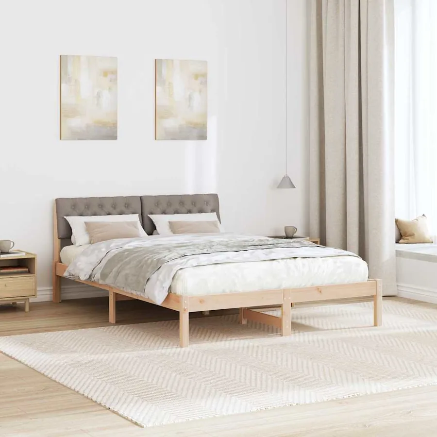 Cadre de lit Marron et taupe 140 x 200 cm Bois massif en pin - 4