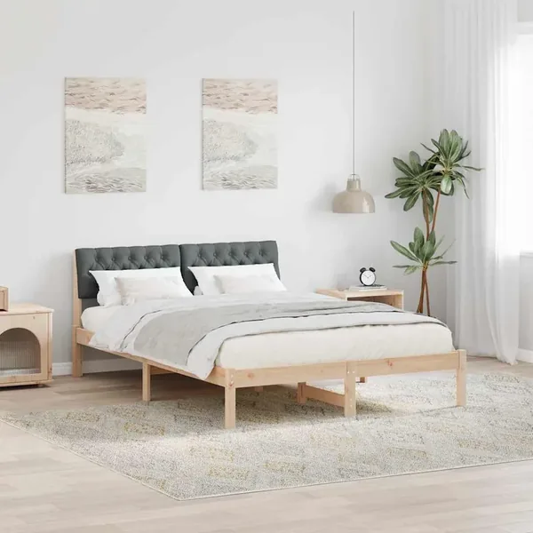 Cadre de lit avec tête de lit marron et gris foncé 140 x 200 cm