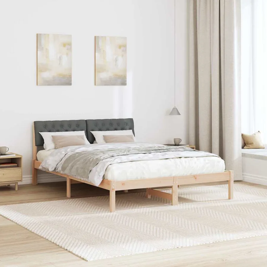 Cadre de lit avec tête de lit marron et gris foncé 140 x 200 cm - 4