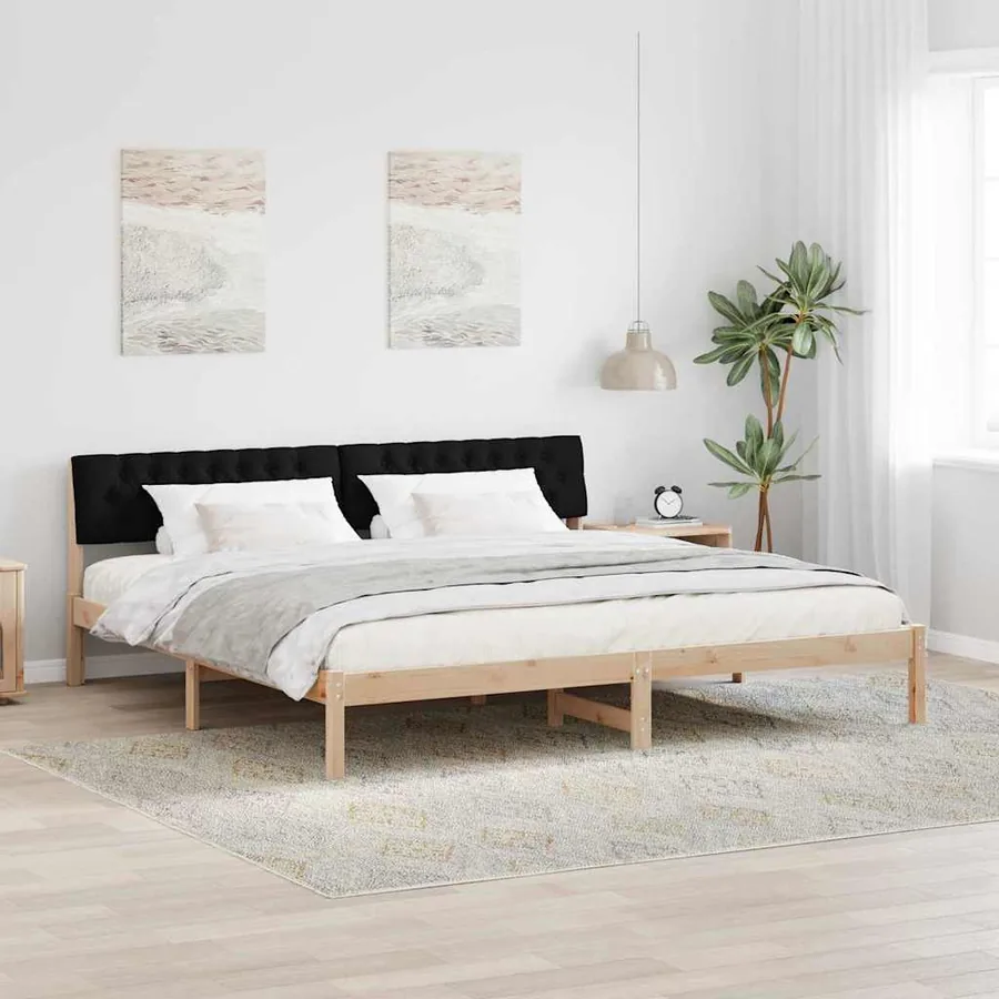 Cadre de lit Marron et noir 200 x 200 cm Bois massif en pin