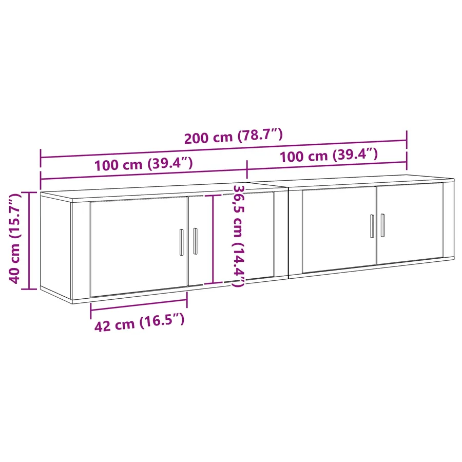Ensemble de meuble TV mural 2 pcs Chêne artisanal - 11