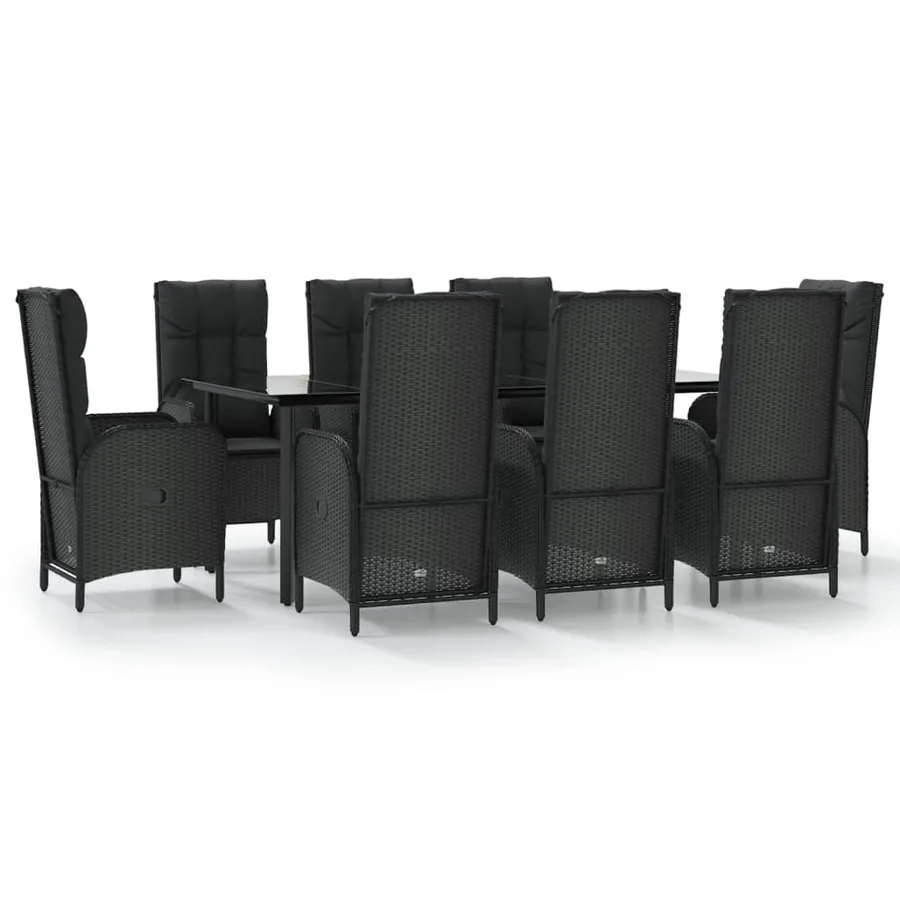 Ensemble à manger jardin 9pcs et coussins noir résine tressée - 2