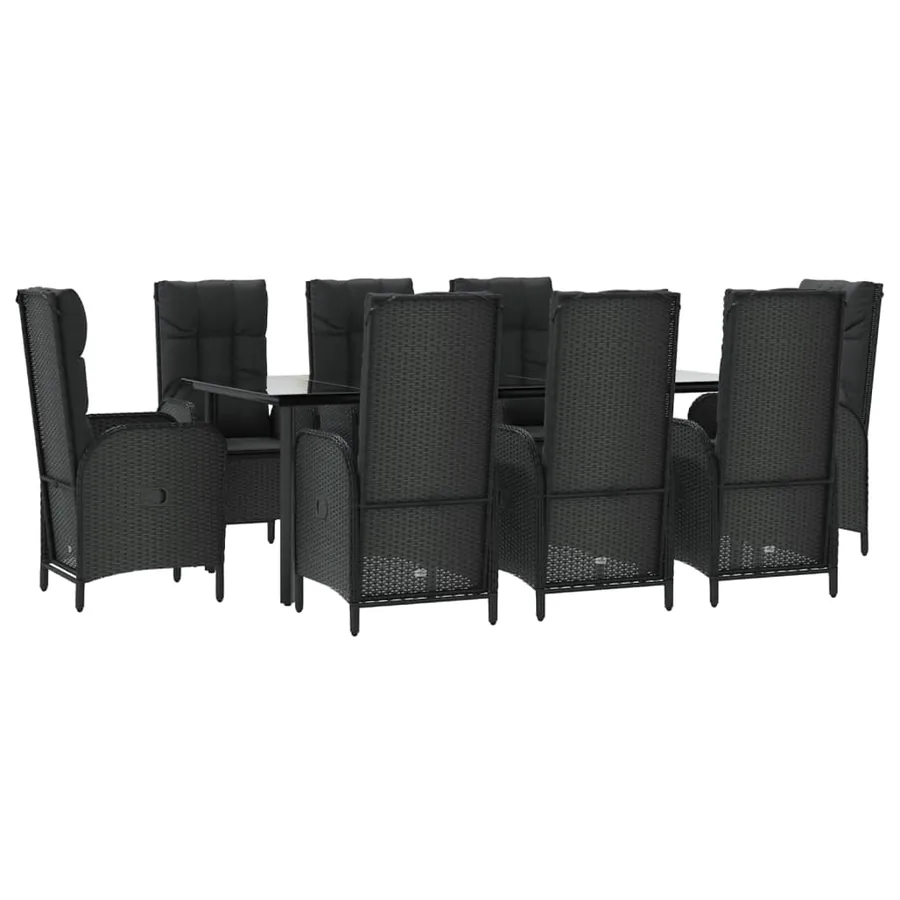 Ensemble à manger jardin 9pcs et coussins noir résine tressée - 3