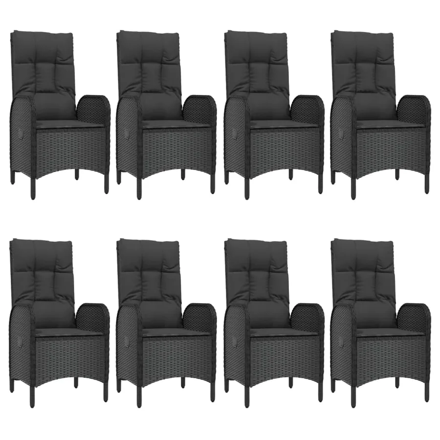 Ensemble à manger jardin 9pcs et coussins noir résine tressée - 4