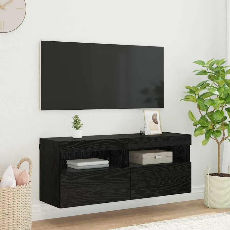 Meuble TV mural Chêne noir 100 x 30 x 40 cm Bois d'ingénierie