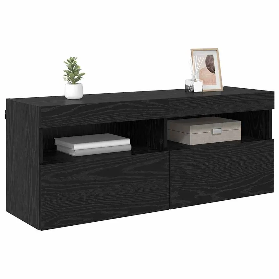 Meuble TV mural Chêne noir 100 x 30 x 40 cm Bois d'ingénierie - 3