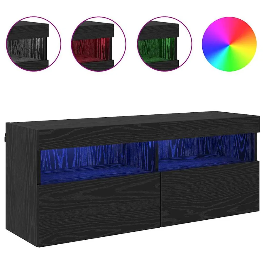 Meuble TV mural Chêne noir 100 x 30 x 40 cm Bois d'ingénierie - 4