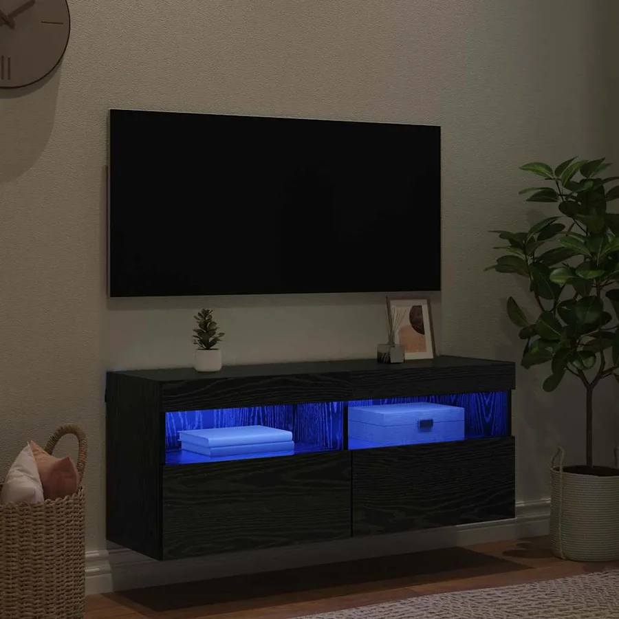 Meuble TV mural Chêne noir 100 x 30 x 40 cm Bois d'ingénierie - 5