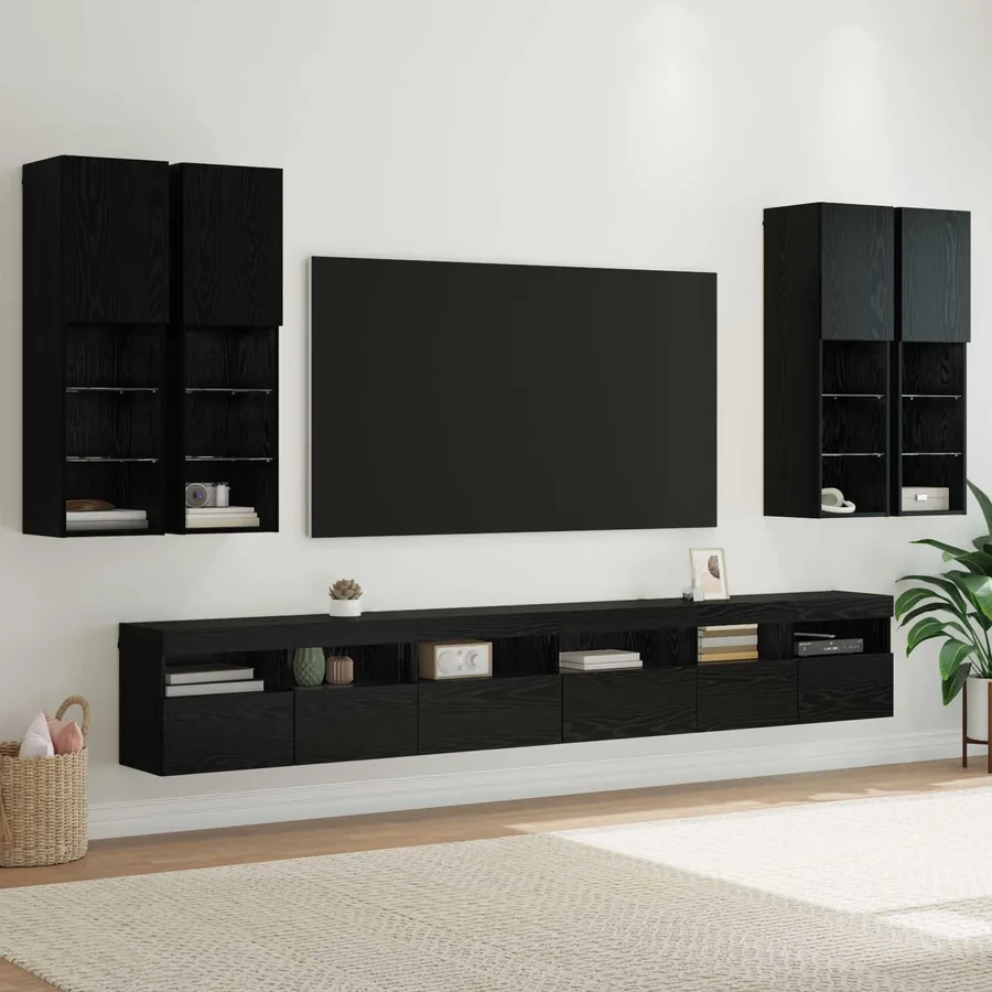 Ensemble de meuble TV mural 7 pcs Chêne noir Bois d'ingénierie