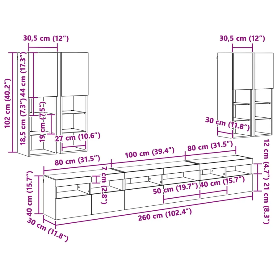 Ensemble de meuble TV mural 7 pcs Chêne noir Bois d'ingénierie - 15