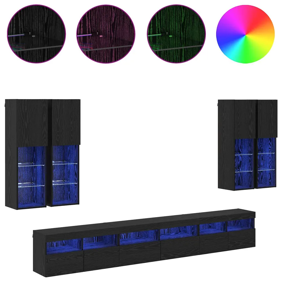 Ensemble de meuble TV mural 7 pcs Chêne noir Bois d'ingénierie - 4