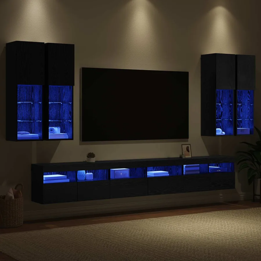 Ensemble de meuble TV mural 7 pcs Chêne noir Bois d'ingénierie - 5