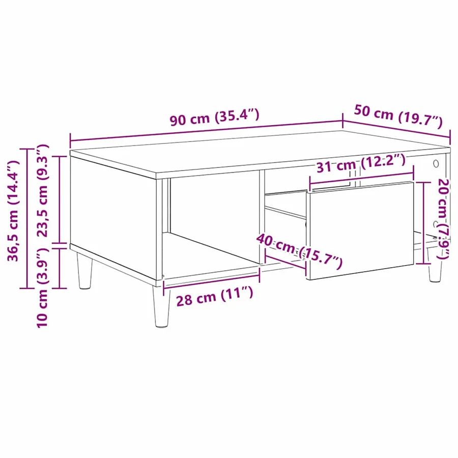 Table basse Chêne noir 90 x 50 x 26,5 cm Bois d'ingénierie - 12