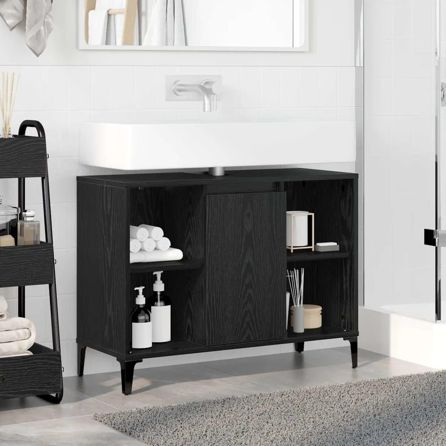 Armoire d'évier avec étagère Chêne noir 80 x 33 x 60 cm - 4