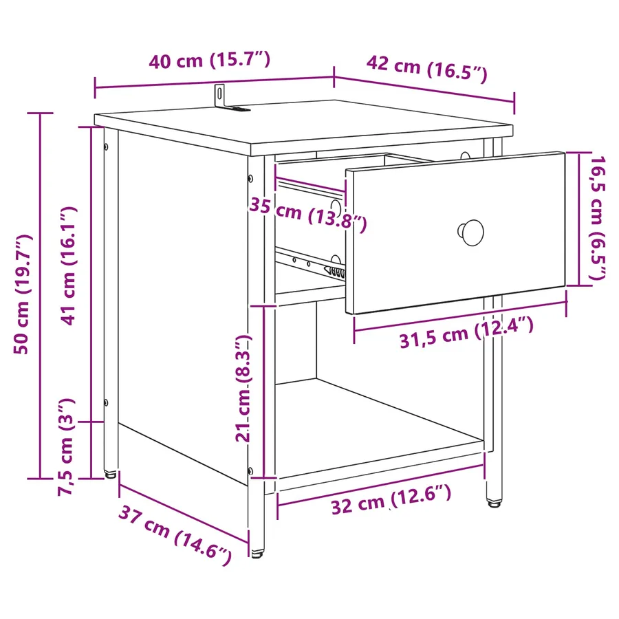 Cabinet de chevet Chêne artisanal 40 x 42 x 50 cm - 15