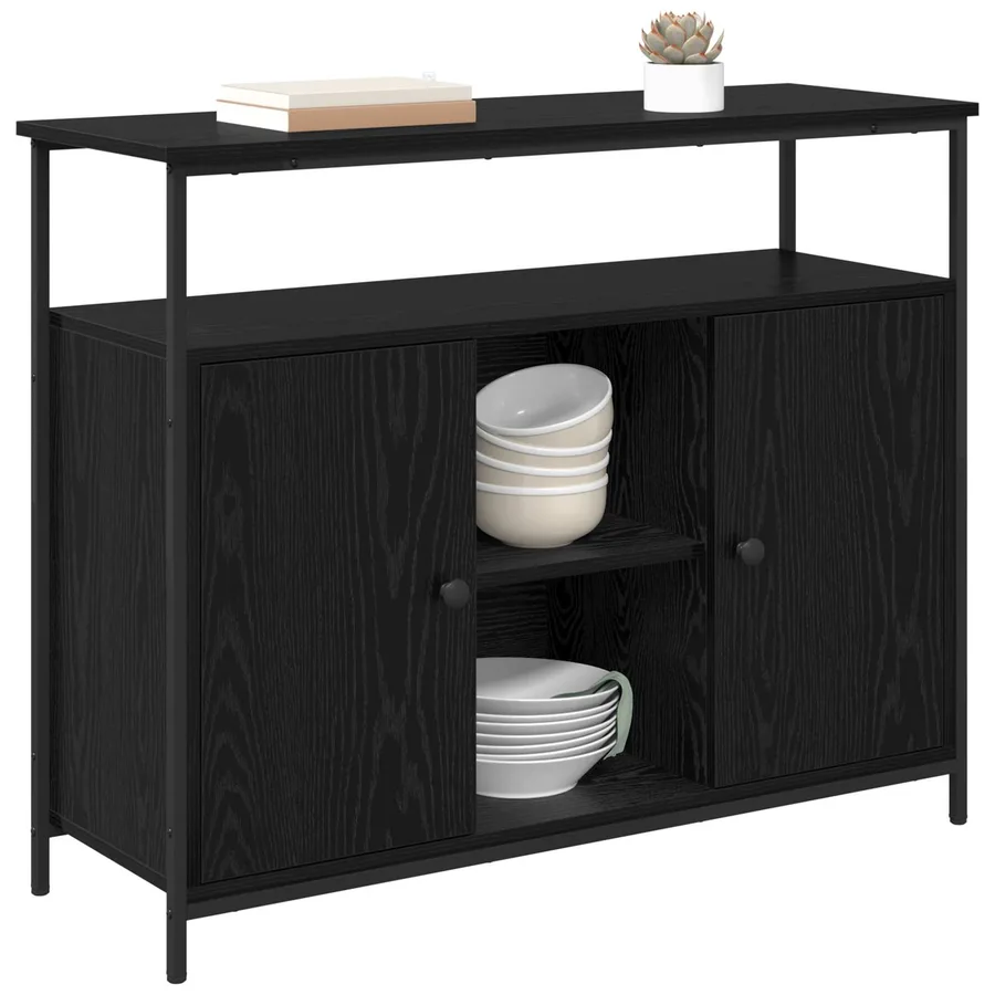 Buffet Chêne noir 100 x 35 x 80 cm Bois d'ingénierie - 3