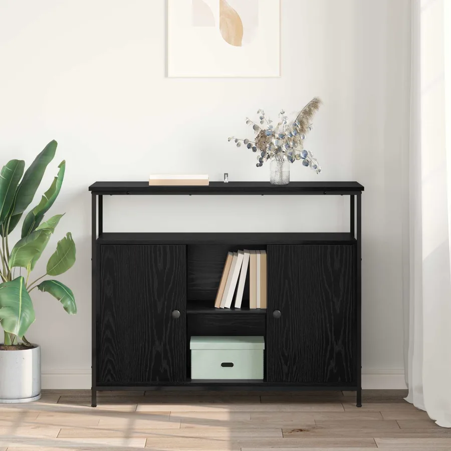 Buffet Chêne noir 100 x 35 x 80 cm Bois d'ingénierie - 4