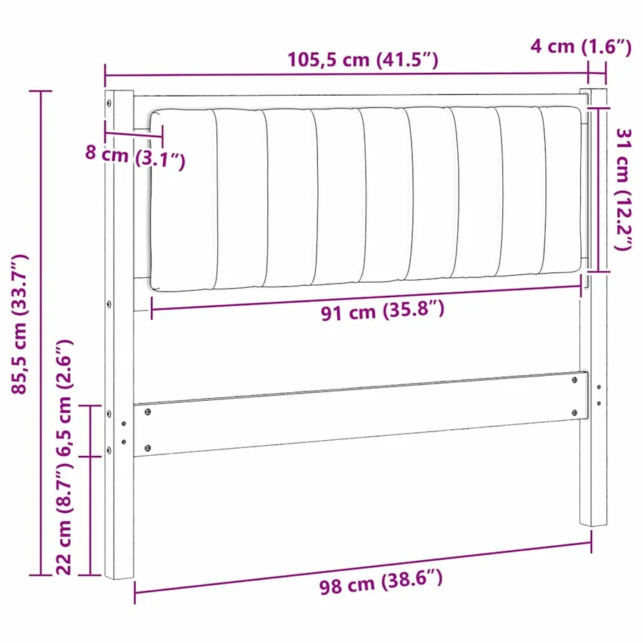 Tête de lit capitonnée Marron 100 cm Pin massif - 11