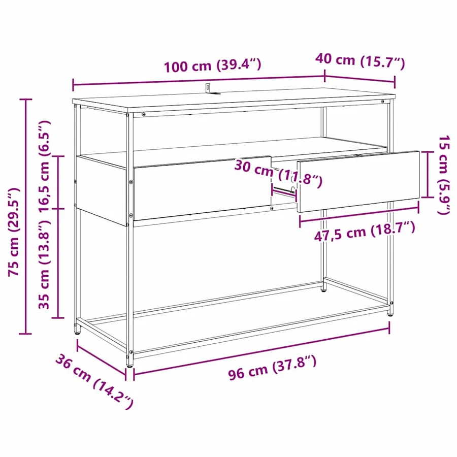 Table console Chêne noir 100 x 40 x 75 cm Bois d'ingénierie - 13