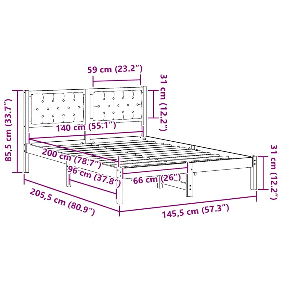 Cadre de lit Gris clair 140 x 200 cm Pin massif - 11