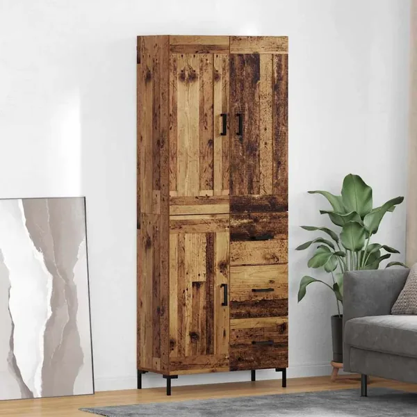 Haut Armoire avec tiroir 2 pcs Bois Ancien Bois d'ingénierie