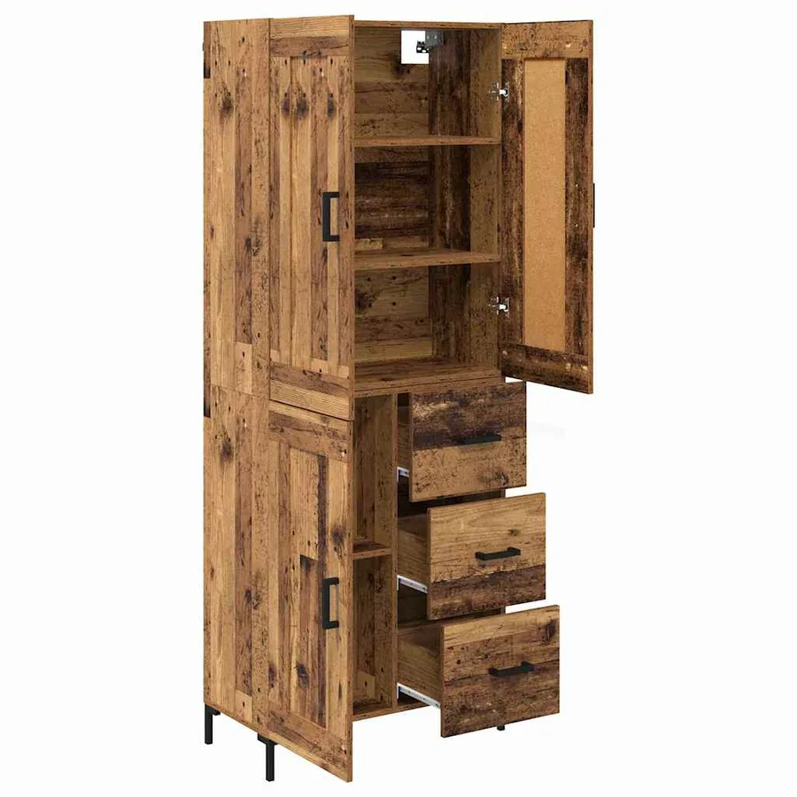 Haut Armoire avec tiroir 2 pcs Bois Ancien Bois d'ingénierie - 5