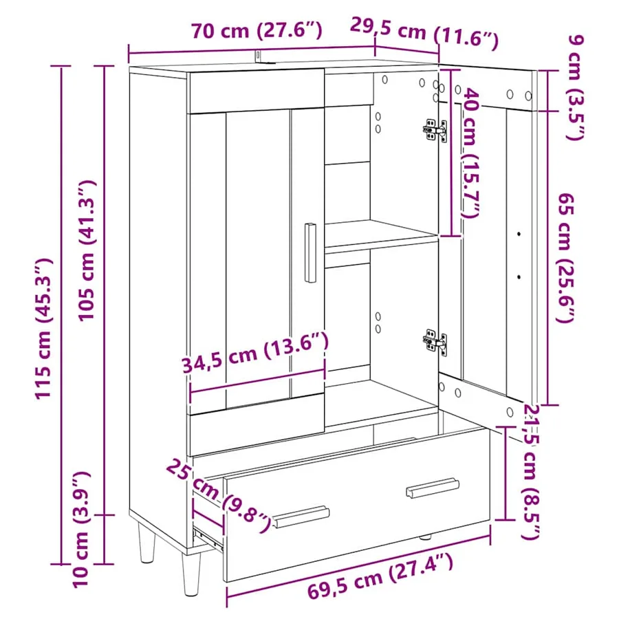 Haut Armoire Chêne noir 70 x 31 x 115 cm Bois d'ingénierie - 11