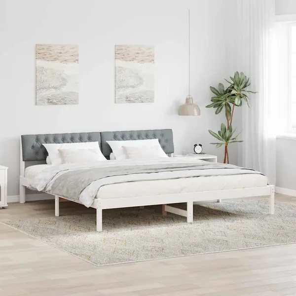 Cadre de lit avec tête de lit Blanc et gris clair 200 x 200 cm