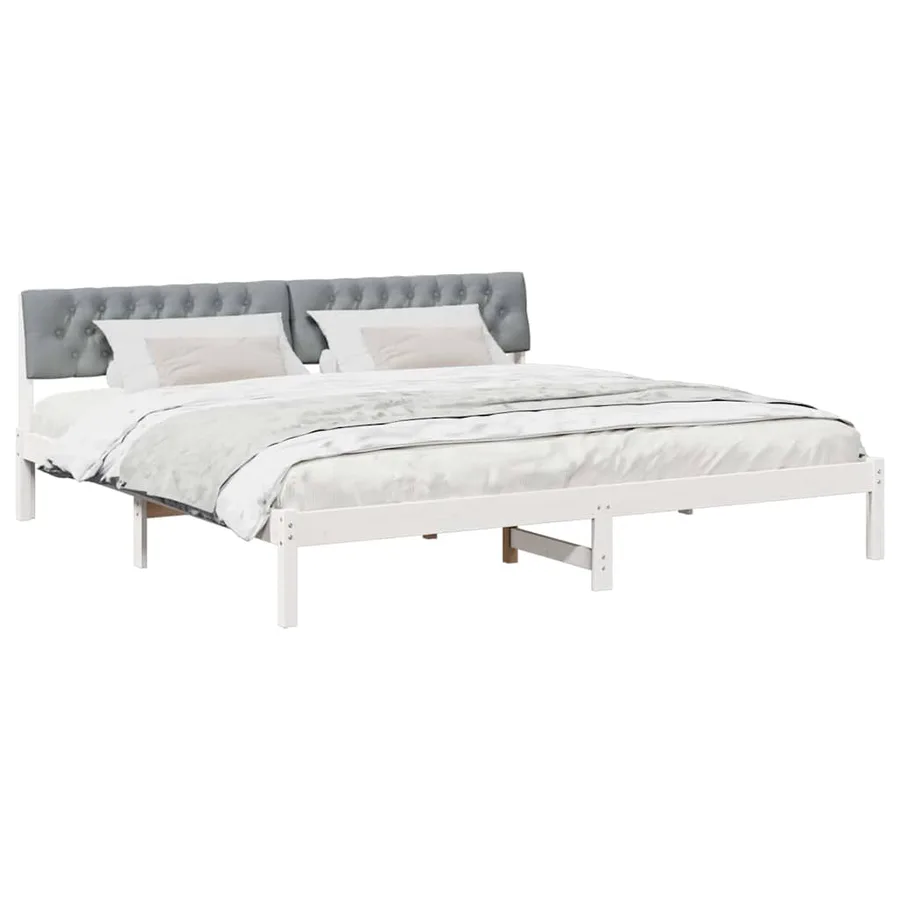 Cadre de lit avec tête de lit Blanc et gris clair 200 x 200 cm - 3