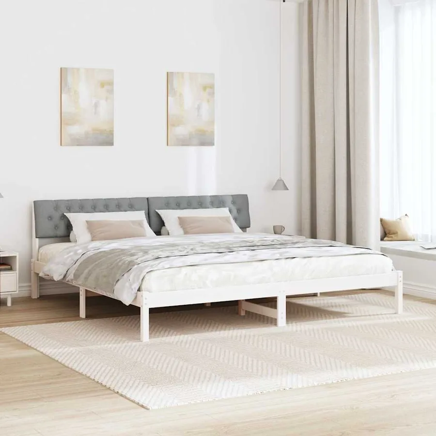 Cadre de lit avec tête de lit Blanc et gris clair 200 x 200 cm - 4