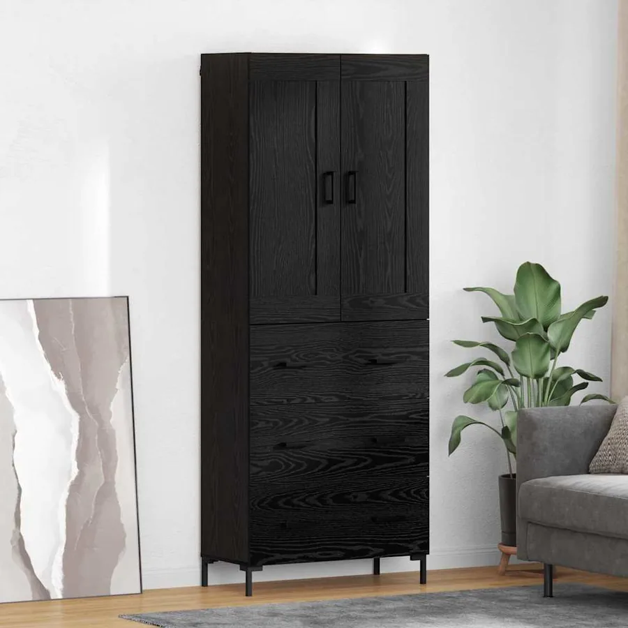 Haut Armoire avec tiroir 2 pcs Chêne noir Bois d'ingénierie