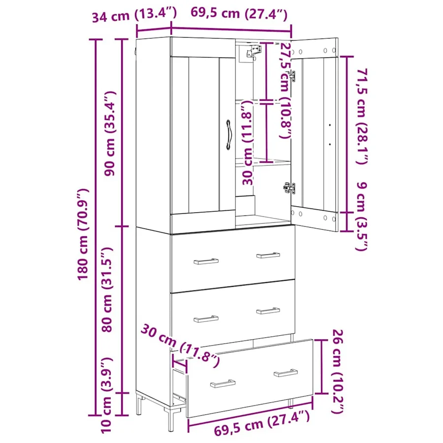 Haut Armoire avec tiroir 2 pcs Chêne noir Bois d'ingénierie - 14