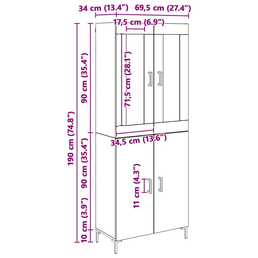 Haut Armoire 2 pcs Chêne noir Bois d'ingénierie - 13