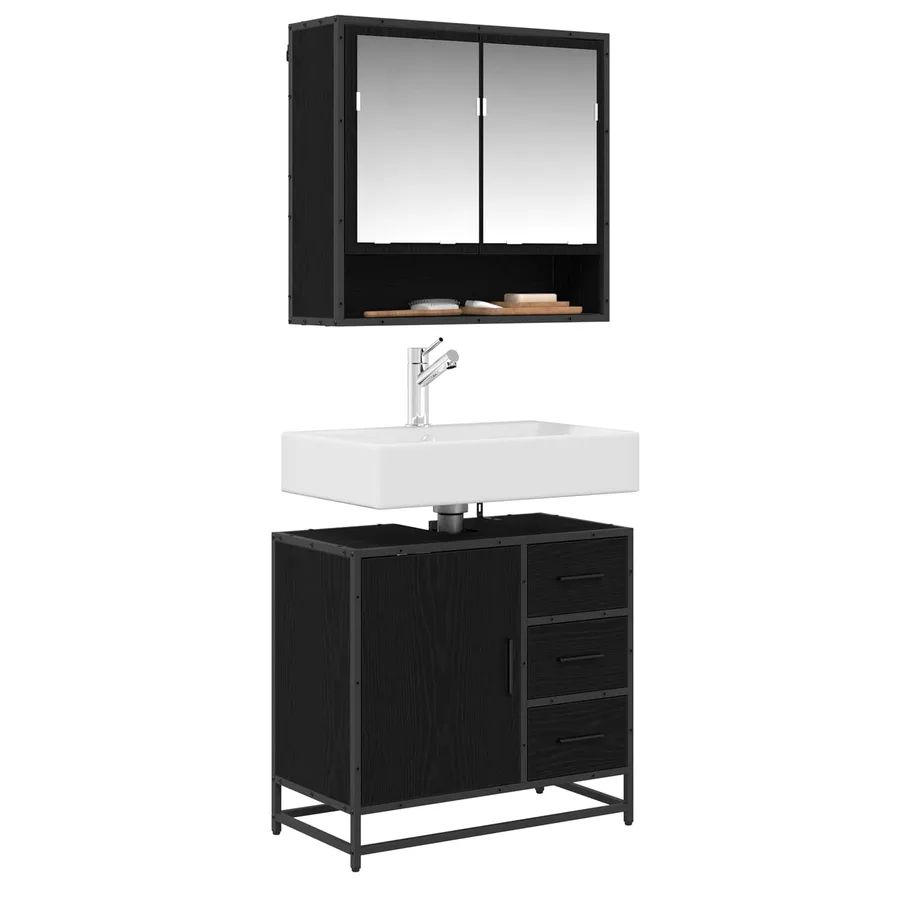 Cabinet de salle de bain avec tiroir Chêne noir 65 x 33 x 60 cm - 3