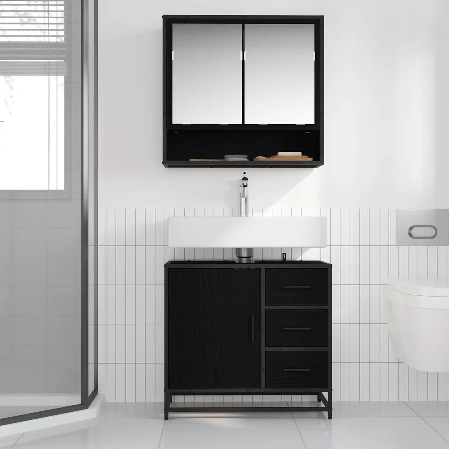 Cabinet de salle de bain avec tiroir Chêne noir 65 x 33 x 60 cm - 4