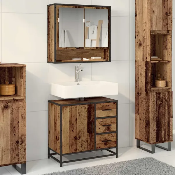 Cabinet de salle de bain avec porte Bois Ancien 65 x 33 x 60 cm
