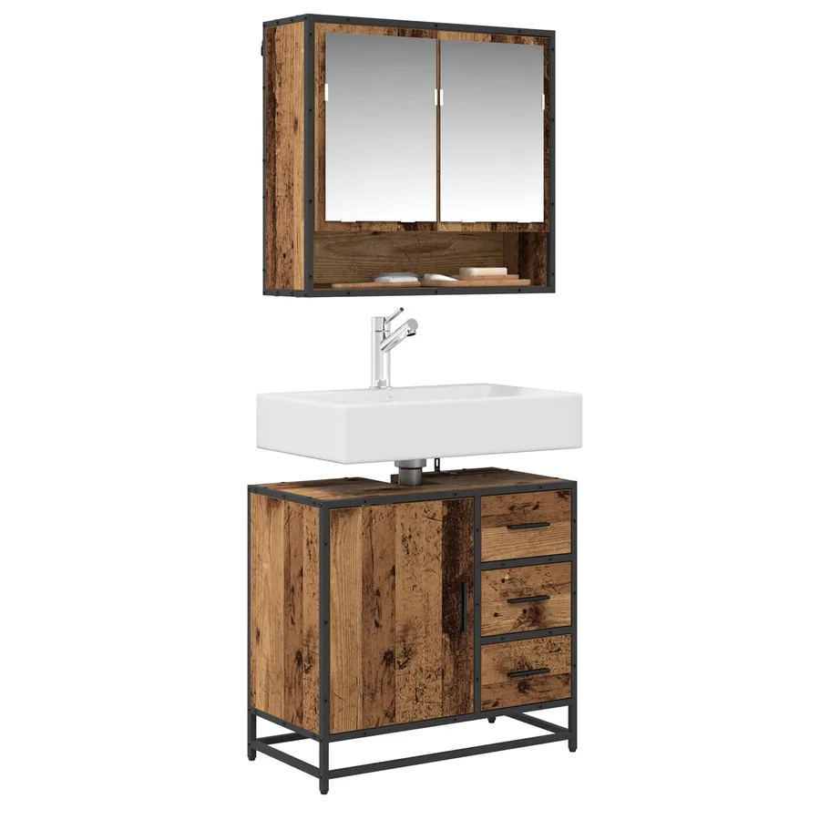 Cabinet de salle de bain avec porte Bois Ancien 65 x 33 x 60 cm - 3