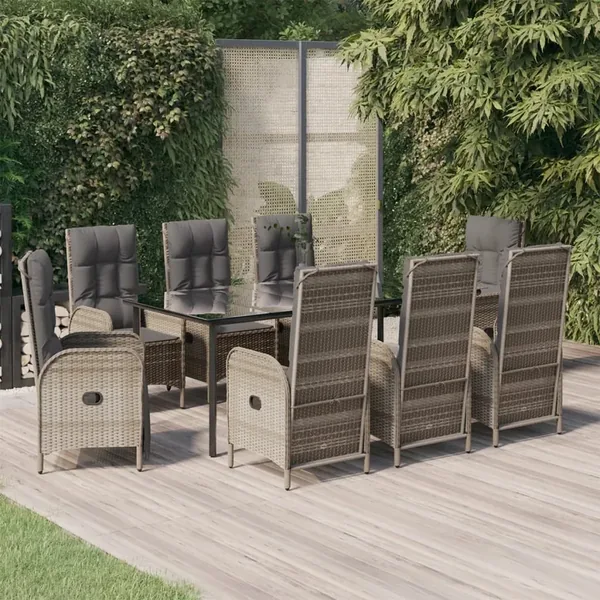 Ensemble à manger de jardin 9pcs et coussins noir et gris