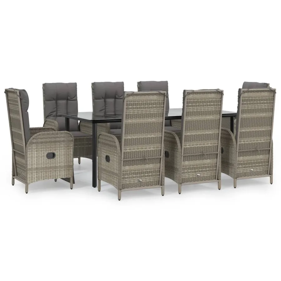 Ensemble à manger de jardin 9pcs et coussins noir et gris - 2