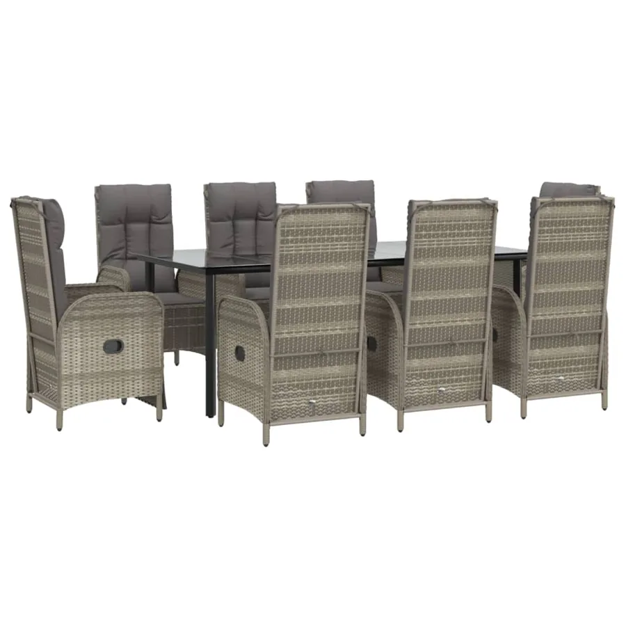 Ensemble à manger de jardin 9pcs et coussins noir et gris - 3