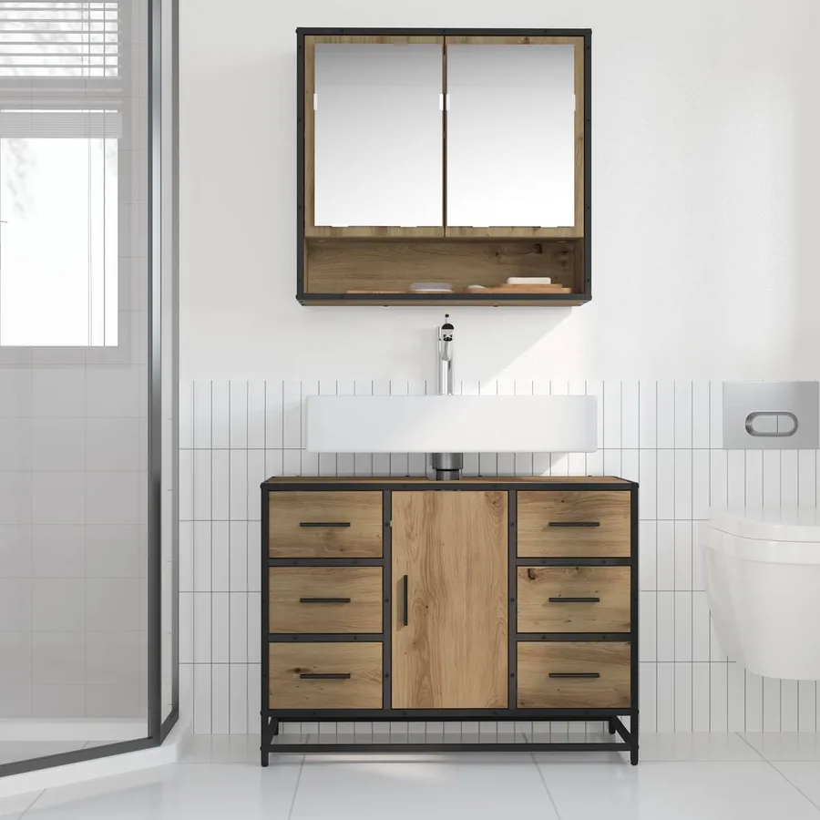 Cabinet de salle de bain Chêne artisanal 80 x 33 x 60 cm - 4
