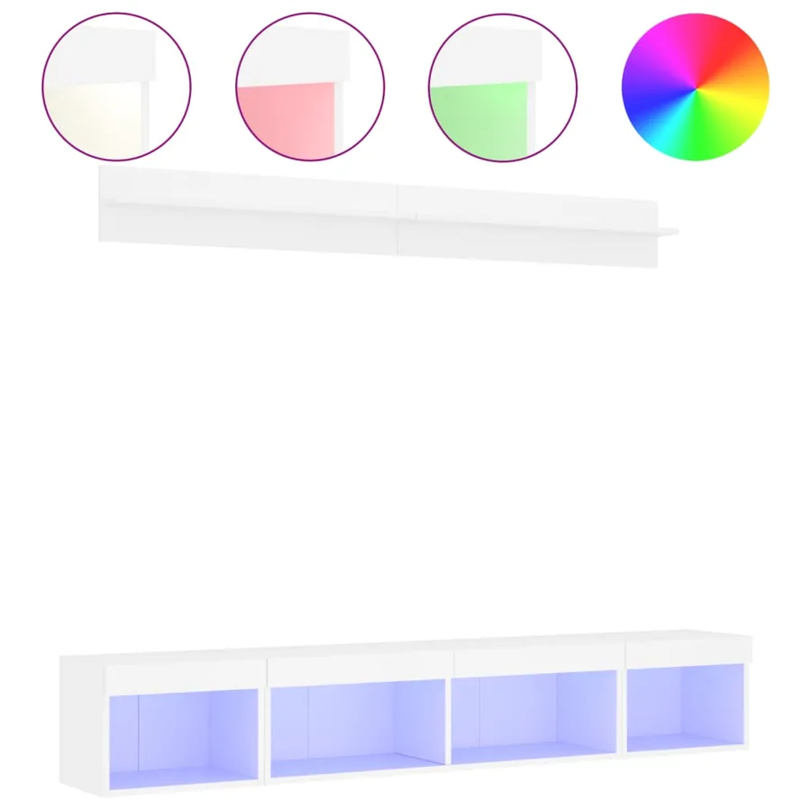 Unités murales TV avec LED 5 pcs blanc bois d'ingénierie - 2