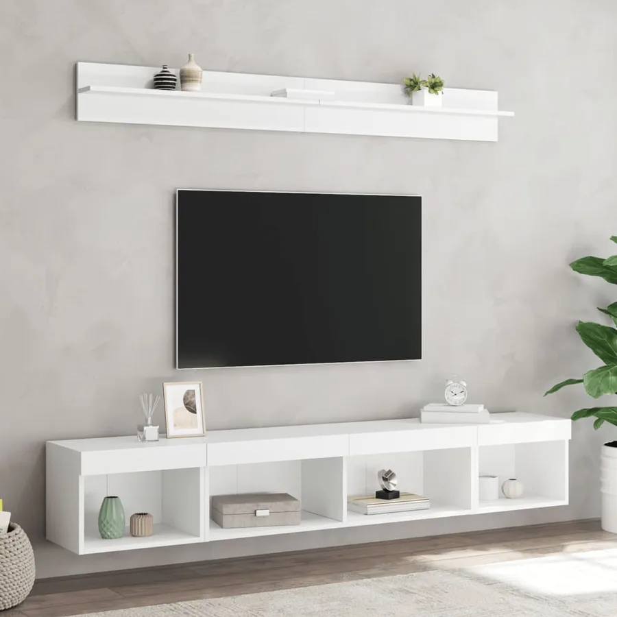 Unités murales TV avec LED 5 pcs blanc bois d'ingénierie - 4