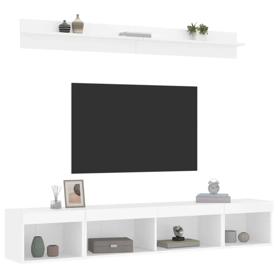 Unités murales TV avec LED 5 pcs blanc bois d'ingénierie - 5