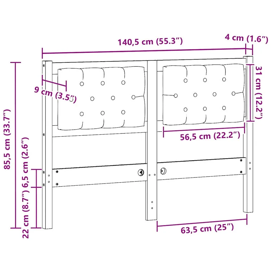 Tête de lit Marron et gris clair 135 cm Bois massif en pin - 11