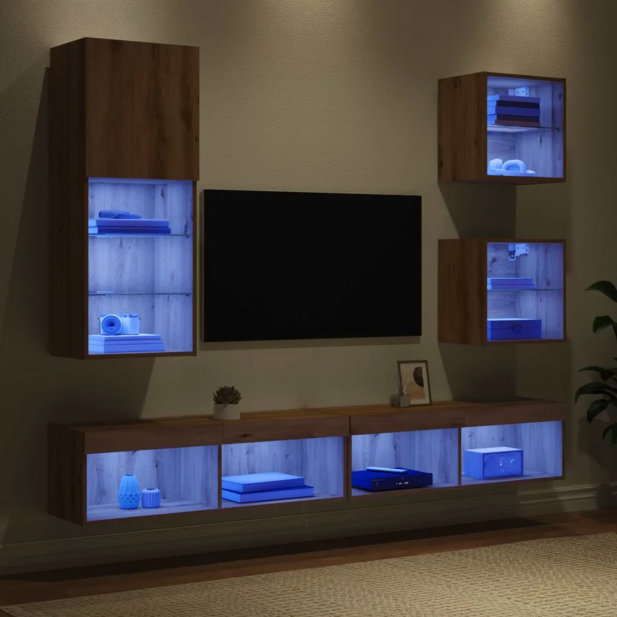 Unités murales TV avec LED 5 pcs Chêne artisanal - 5