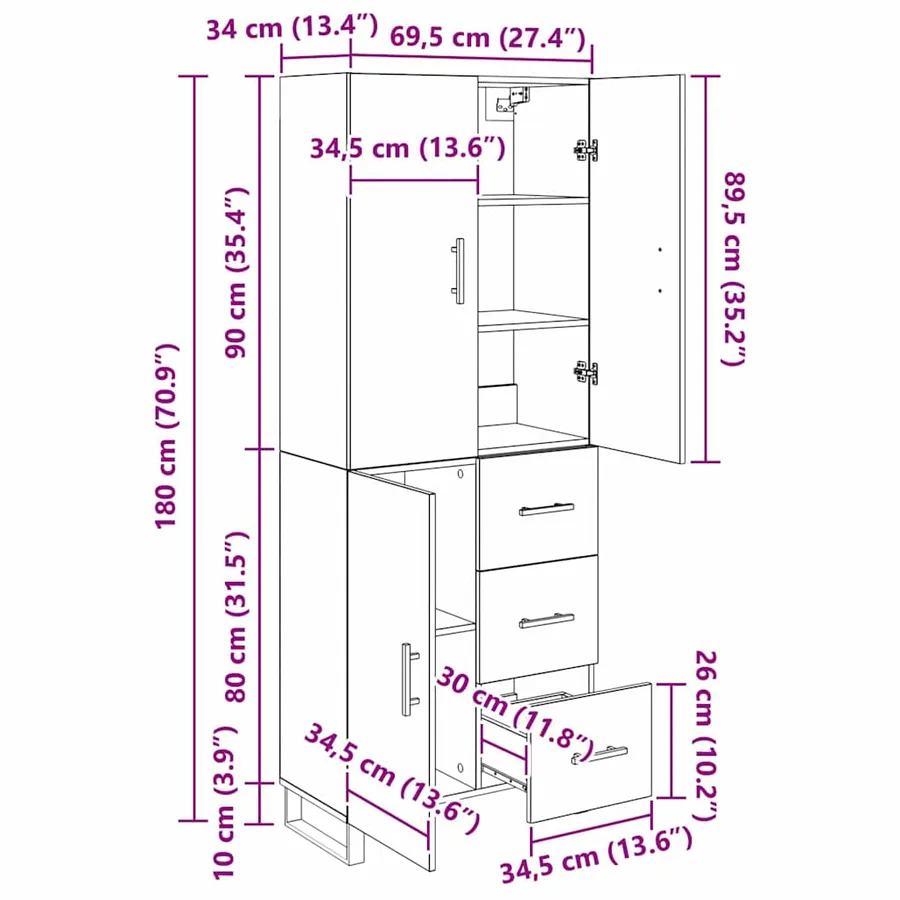 Haut Armoire 2 pcs Chêne artisanal 69,5 x 34 x 180 cm - 16