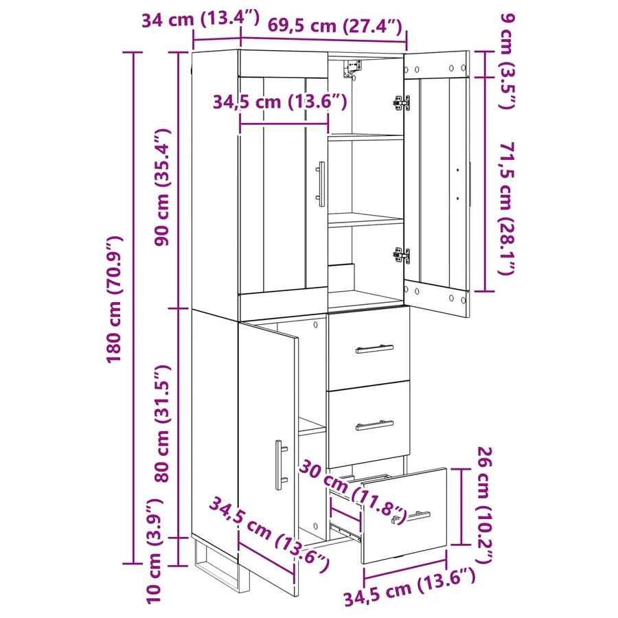 Haut Armoire 2 pcs Chêne artisanal 69,5 x 34 x 180 cm - 16
